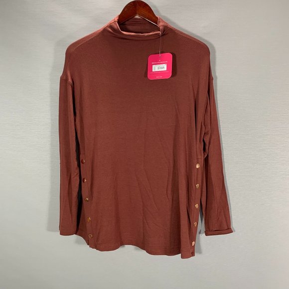 Isabel Maternity by Ingrid & Isabel Tops - Isabel Maternity Top Womens Small Mock Neck Long Sleeve Brown Knit Side Snap NEW